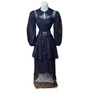 RARE 1930s Navy Blue Lace Evening Dress Set - NEAR MINT!